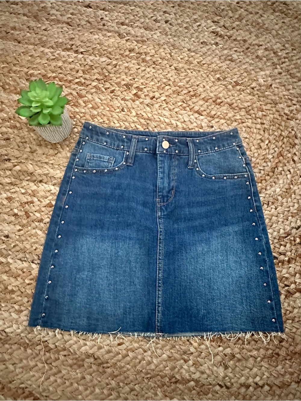 STUDDED DENIM MINI SKIRT